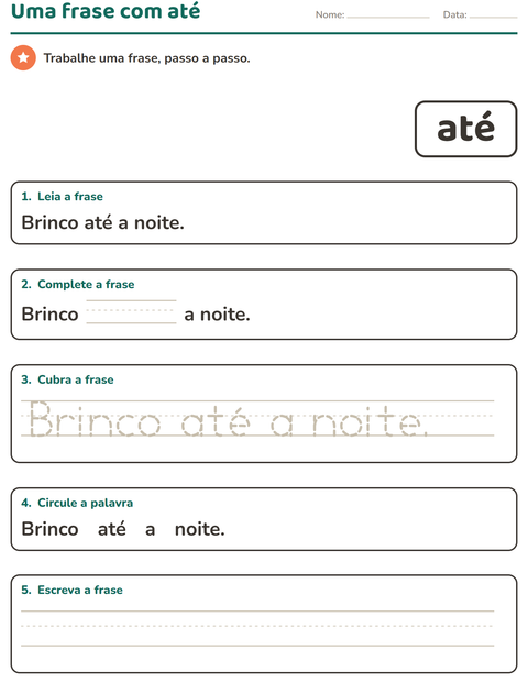 Pré-visualização da ficha de Palavras frequentes para Educação infantil (pré-escola, 5-7 anos)