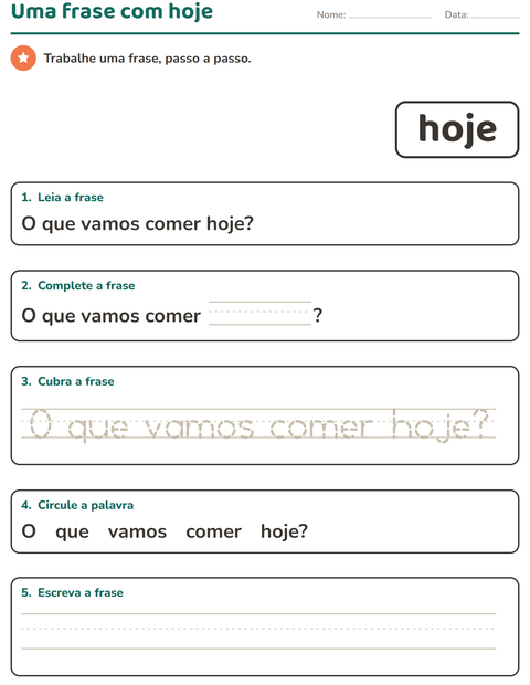 Pré-visualização da ficha de Palavras frequentes para Educação infantil (pré-escola, 5-7 anos)