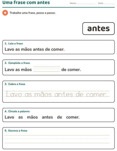 Pré-visualização da ficha de Palavras frequentes para Educação infantil (pré-escola, 5-7 anos)