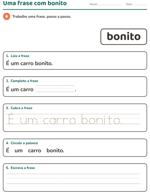 Pré-visualização da ficha de Palavras frequentes para Educação infantil (pré-escola, 5-7 anos)