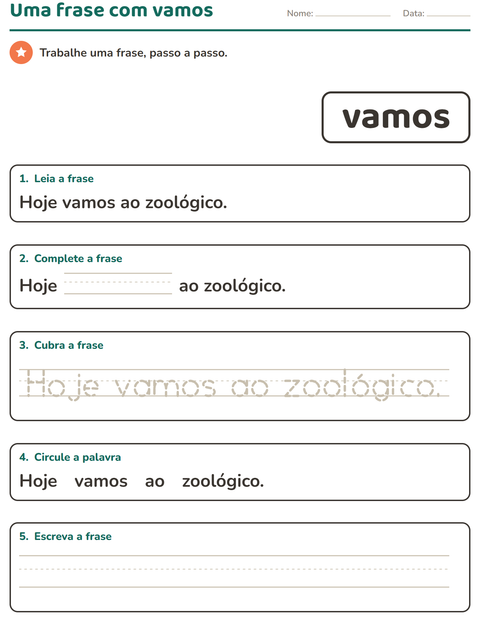 Pré-visualização da ficha de Palavras frequentes para Educação infantil (pré-escola, 5-7 anos)