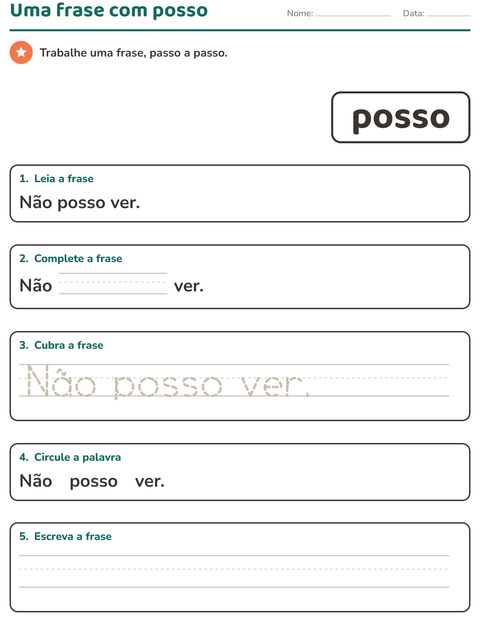 Pré-visualização da ficha de Palavras frequentes para Educação infantil (pré-escola, 5-7 anos)