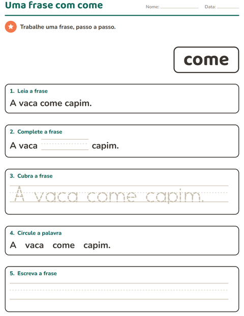 Pré-visualização da ficha de Palavras frequentes para Educação infantil (pré-escola, 5-7 anos)