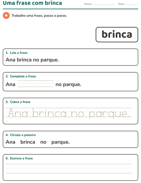 Pré-visualização da ficha de Palavras frequentes para Educação infantil (pré-escola, 5-7 anos)