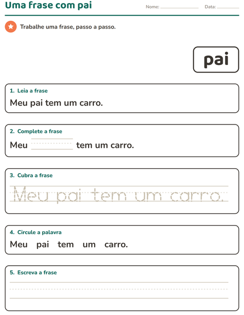 Pré-visualização da ficha de Palavras frequentes para Educação infantil (pré-escola, 5-7 anos)