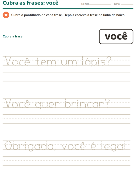 Pré-visualização da ficha de Palavras frequentes para Educação infantil (pré-escola, 5-7 anos)