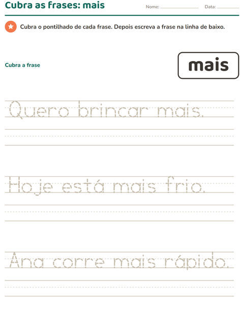 Pré-visualização da ficha de Palavras frequentes para Educação infantil (pré-escola, 5-7 anos)