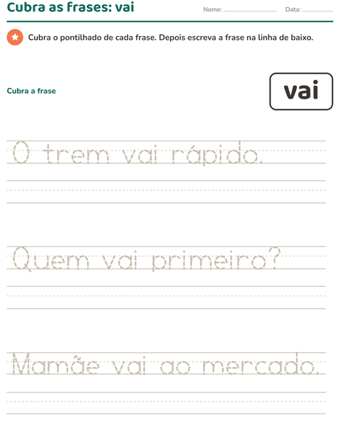 Pré-visualização da ficha de Palavras frequentes para Educação infantil (pré-escola, 5-7 anos)