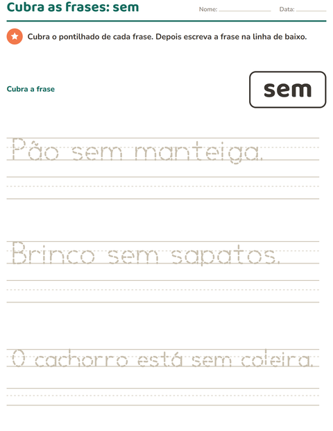 Pré-visualização da ficha de Palavras frequentes para Educação infantil (pré-escola, 5-7 anos)