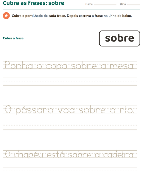 Pré-visualização da ficha de Palavras frequentes para Educação infantil (pré-escola, 5-7 anos)