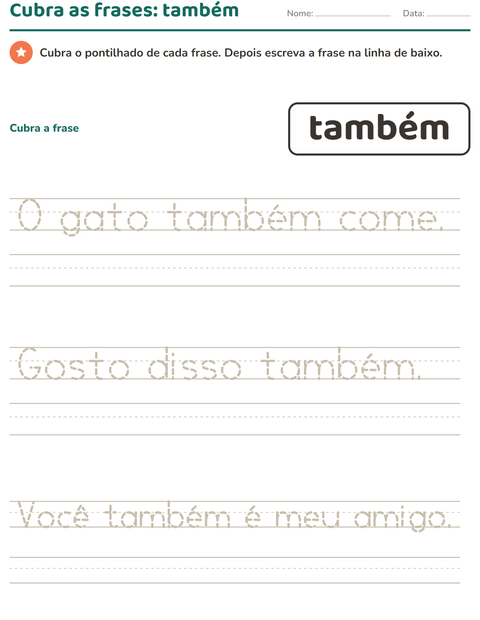 Pré-visualização da ficha de Palavras frequentes para Educação infantil (pré-escola, 5-7 anos)