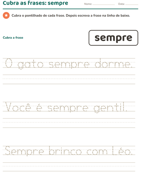 Pré-visualização da ficha de Palavras frequentes para Educação infantil (pré-escola, 5-7 anos)
