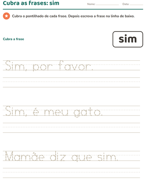 Pré-visualização da ficha de Palavras frequentes para Educação infantil (pré-escola, 5-7 anos)
