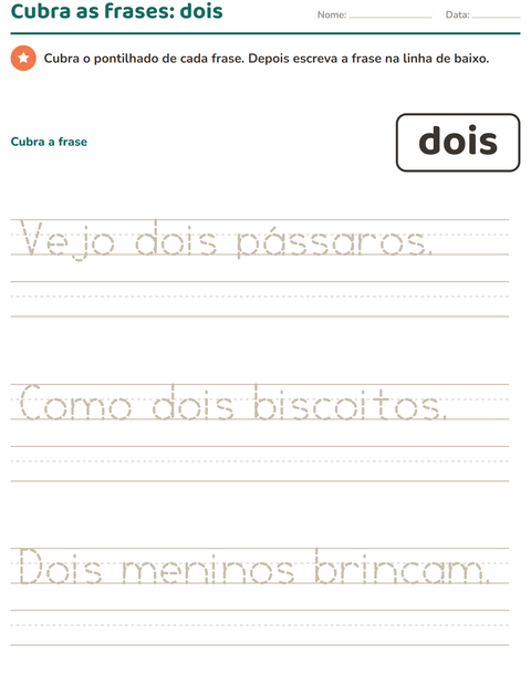 Pré-visualização da ficha de Palavras frequentes para Educação infantil (pré-escola, 5-7 anos)