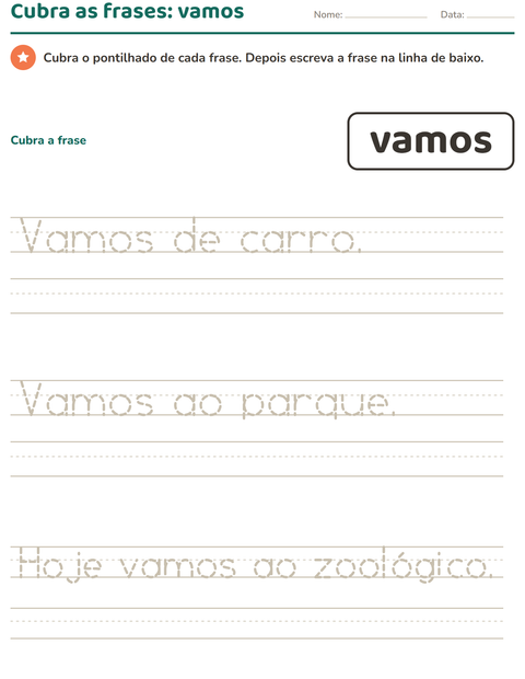 Pré-visualização da ficha de Palavras frequentes para Educação infantil (pré-escola, 5-7 anos)