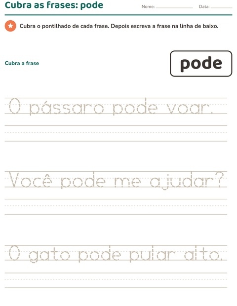 Pré-visualização da ficha de Palavras frequentes para Educação infantil (pré-escola, 5-7 anos)