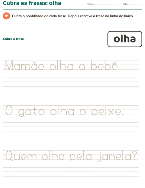 Pré-visualização da ficha de Palavras frequentes para Educação infantil (pré-escola, 5-7 anos)