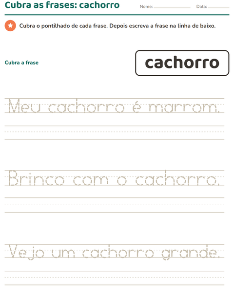 Pré-visualização da ficha de Palavras frequentes para Educação infantil (pré-escola, 5-7 anos)