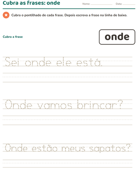 Pré-visualização da ficha de Palavras frequentes para Educação infantil (pré-escola, 5-7 anos)