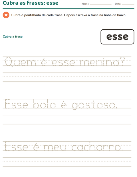 Pré-visualização da ficha de Palavras frequentes para Educação infantil (pré-escola, 5-7 anos)
