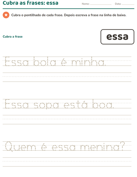 Pré-visualização da ficha de Palavras frequentes para Educação infantil (pré-escola, 5-7 anos)