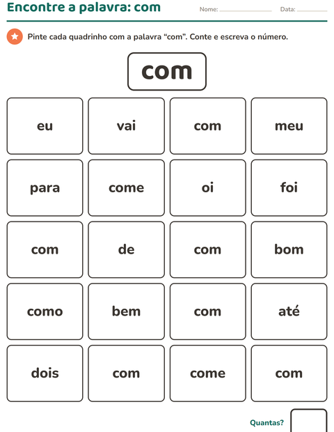 Pré-visualização da ficha de Palavras frequentes para Educação infantil (pré-escola, 5-7 anos)