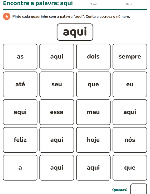 Pré-visualização da ficha de Palavras frequentes para Educação infantil (pré-escola, 5-7 anos)