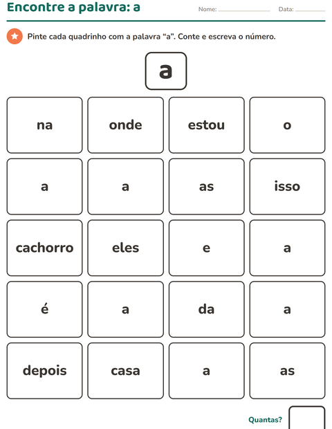 Pré-visualização da ficha de Palavras frequentes para Educação infantil (pré-escola, 5-7 anos)