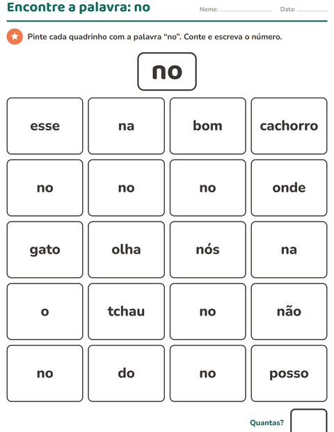 Pré-visualização da ficha de Palavras frequentes para Educação infantil (pré-escola, 5-7 anos)