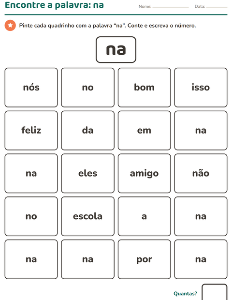 Pré-visualização da ficha de Palavras frequentes para Educação infantil (pré-escola, 5-7 anos)