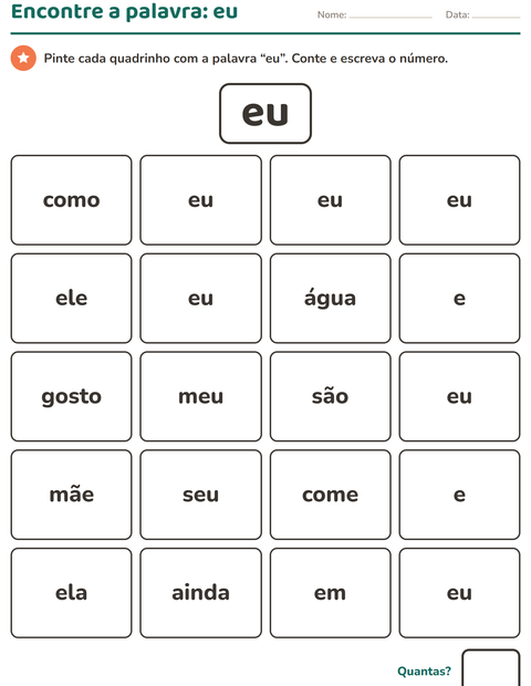 Pré-visualização da ficha de Palavras frequentes para Educação infantil (pré-escola, 5-7 anos)