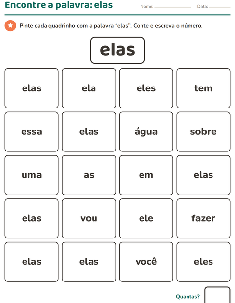 Pré-visualização da ficha de Palavras frequentes para Educação infantil (pré-escola, 5-7 anos)