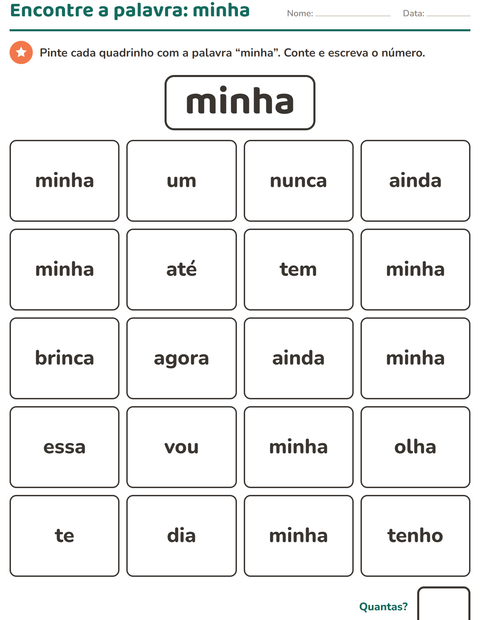 Pré-visualização da ficha de Palavras frequentes para Educação infantil (pré-escola, 5-7 anos)