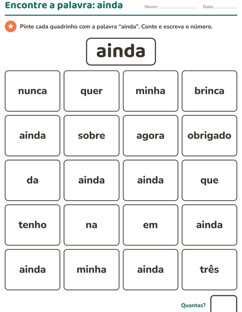 Pré-visualização da ficha de Palavras frequentes para Educação infantil (pré-escola, 5-7 anos)