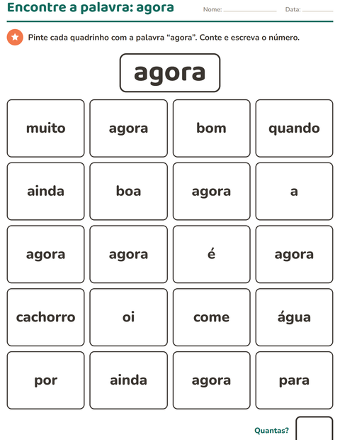 Pré-visualização da ficha de Palavras frequentes para Educação infantil (pré-escola, 5-7 anos)