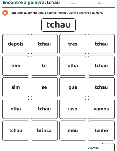 Pré-visualização da ficha de Palavras frequentes para Educação infantil (pré-escola, 5-7 anos)