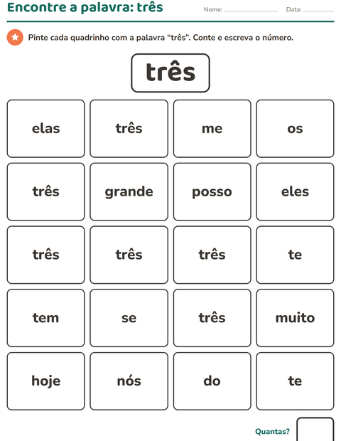 Pré-visualização da ficha de Palavras frequentes para Educação infantil (pré-escola, 5-7 anos)