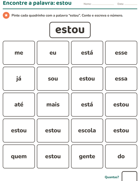 Pré-visualização da ficha de Palavras frequentes para Educação infantil (pré-escola, 5-7 anos)