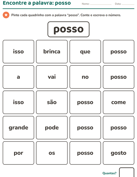 Pré-visualização da ficha de Palavras frequentes para Educação infantil (pré-escola, 5-7 anos)