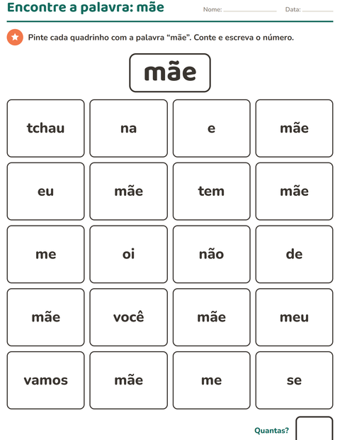 Pré-visualização da ficha de Palavras frequentes para Educação infantil (pré-escola, 5-7 anos)