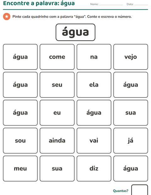 Pré-visualização da ficha de Palavras frequentes para Educação infantil (pré-escola, 5-7 anos)