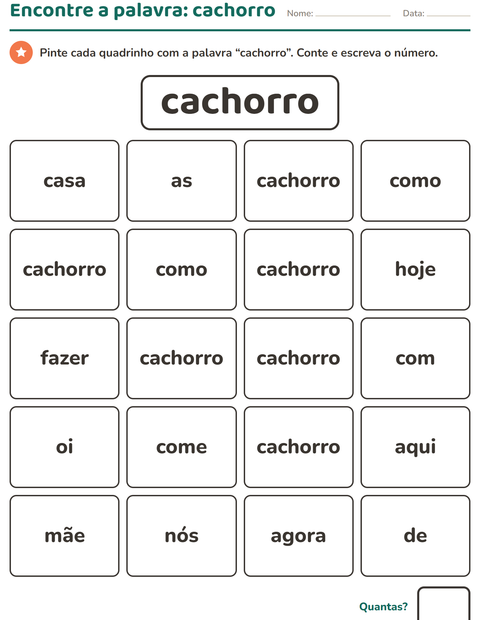 Pré-visualização da ficha de Palavras frequentes para Educação infantil (pré-escola, 5-7 anos)