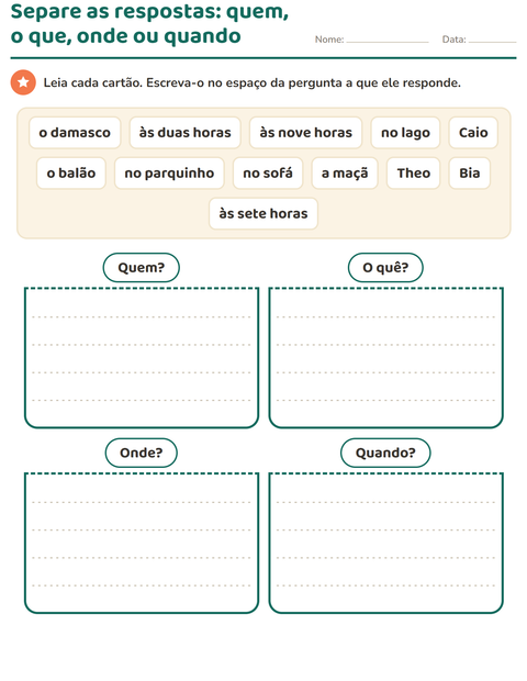 Pré-visualização da ficha de Palavras para perguntar para 1º ano do ensino fundamental