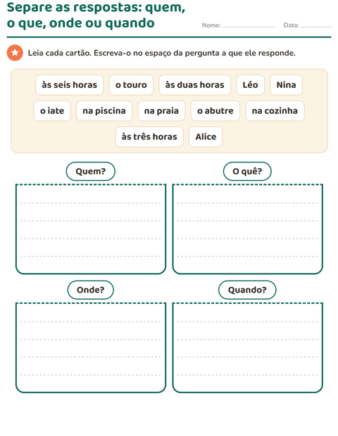 Pré-visualização da ficha de Palavras para perguntar para 1º ano do ensino fundamental