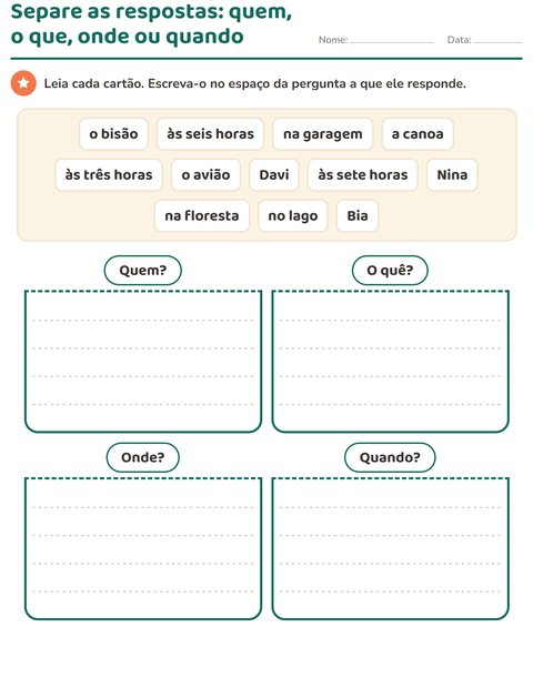Pré-visualização da ficha de Palavras para perguntar para 1º ano do ensino fundamental
