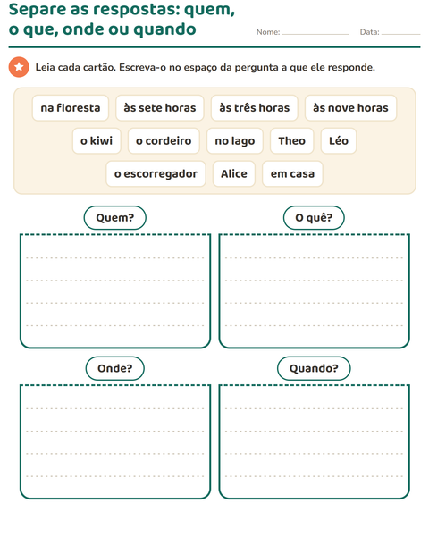 Pré-visualização da ficha de Palavras para perguntar para 1º ano do ensino fundamental