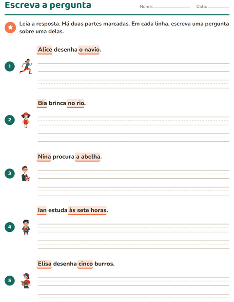 Pré-visualização da ficha de Palavras para perguntar para 2º ano do ensino fundamental