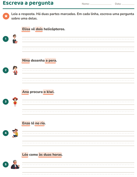 Pré-visualização da ficha de Palavras para perguntar para 2º ano do ensino fundamental