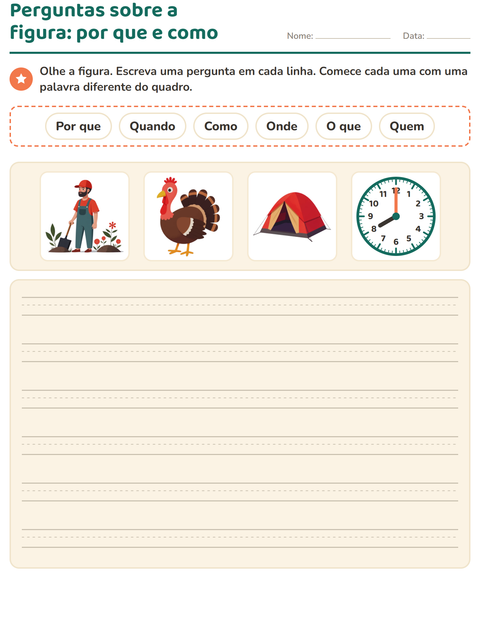 Pré-visualização da ficha de Palavras para perguntar para 2º ano do ensino fundamental