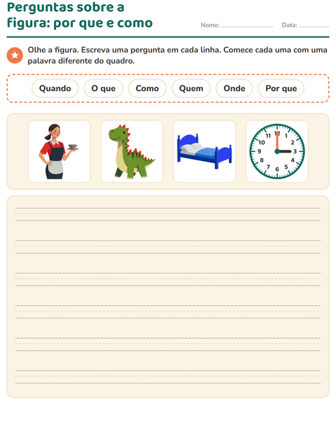 Pré-visualização da ficha de Palavras para perguntar para 2º ano do ensino fundamental